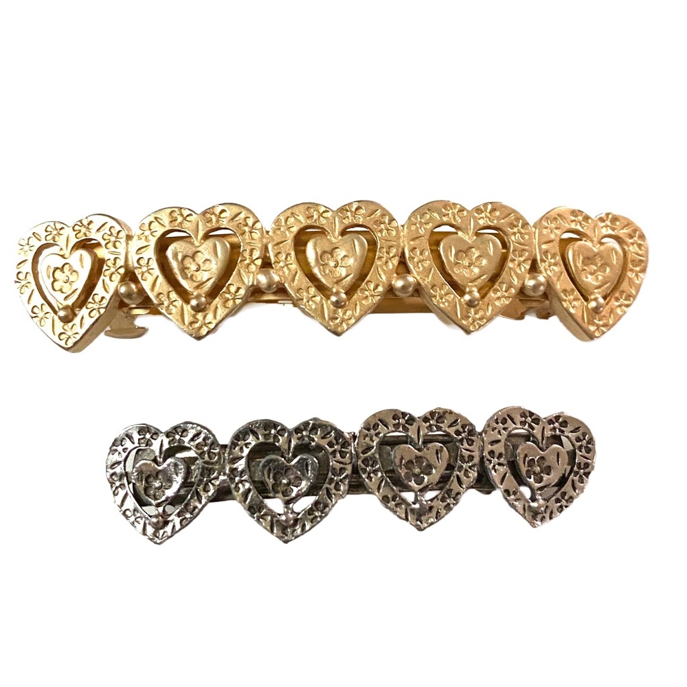Silver & Gold Tone Heart Barrette Pair